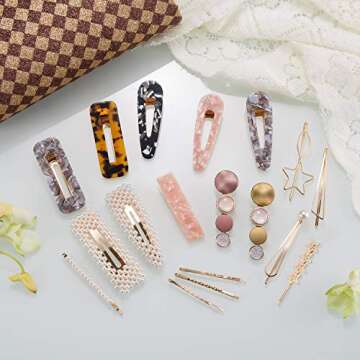 Hair Clips and Acrylic Resin Hair Barrettes, Marble Geometric Alligator Hair Bobby Pins, Fashion Ele...