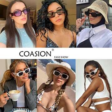 COASION Retro 90s Rectangle Sunglasses for Women Fashion Sun Glasses Vintage Small Square Frame UV40...