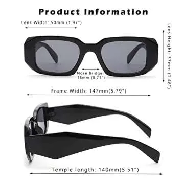 COASION Retro 90s Rectangle Sunglasses for Women Fashion Sun Glasses Vintage Small Square Frame UV400 Protection Eyewear (Black/Grey + White/Grey)
