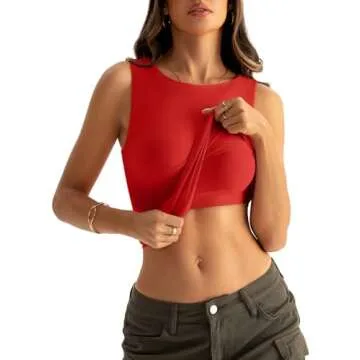Eachyes Womens Boat Neck Seamless Tank Top in Red - Summer Style