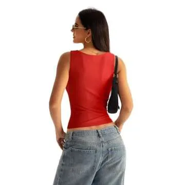 Eachyes Womens Boat Neck Seamless Tank Top in Red - Summer Style