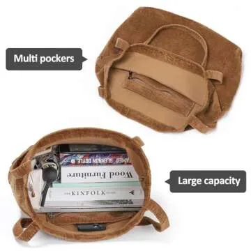 Etercycle Women Corduroy Tote Bag - Casual Big Capacity Handbag