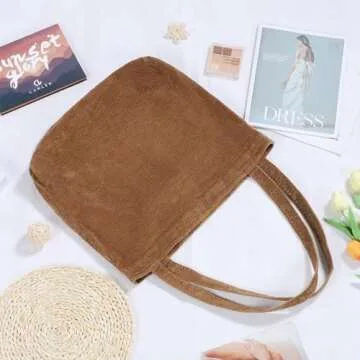 Etercycle Women Corduroy Tote Bag - Casual Big Capacity Handbag