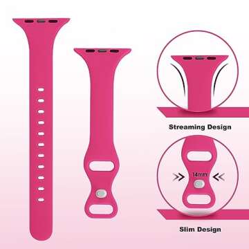 STG Sport Band Compatible with Apple Watch 38mm 40mm 41mm 42mm 44mm 45mm 49mm, Soft Silicone Slim Thin Narrow Replacement Strap Compatible for iWatch Ultra SE Series 9/8/7/6/5/4/3/2/1 (Hot Pink,