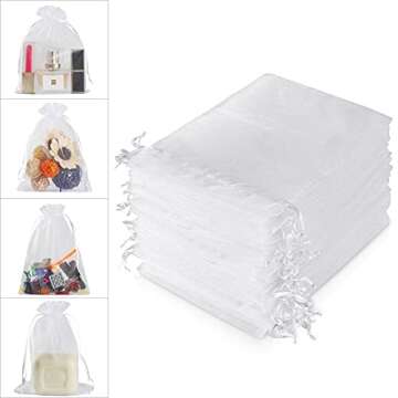 WenTao 100PCS 4x6 (10x15cm) White Sheer Organza Bags for Wedding Favor With Drawstring, Premium Jewelry Pouches Party for Festival Gift ,Candy , Fruit Protection