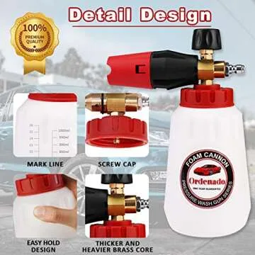 Ordenado Adjustable Foam Cannon 1 Liter Bottle Snow Foam Lance Professional Car Wash Pressure Washer Gun Jet Wash Fit 1/4" Quick Connector Foam Blaster Car Detailing Accessories 02
