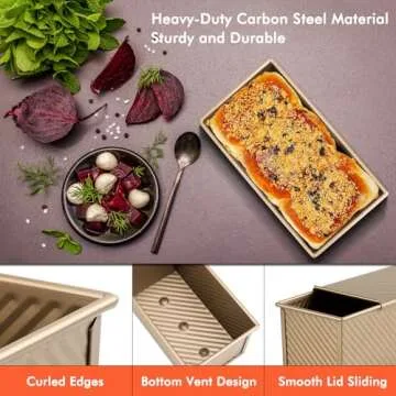 Beasea Pullman Loaf Pan 2 Pack, 1 lb Non-Stick Bread Pan with Lid Carbon Steel Gold Toast Box Mold With Cover For Bakeware Bread, Baking Tools for Oven Baking