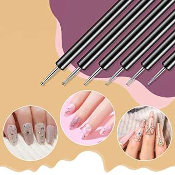 Artdone Nail Dotting Tools 6PCS Double-ended Nail Art Brushes Kit Nail Art Gel Polish Liner Brushes Design Pen For Nail Drawing And Nail Paint Brushes Small Detail Brushes.