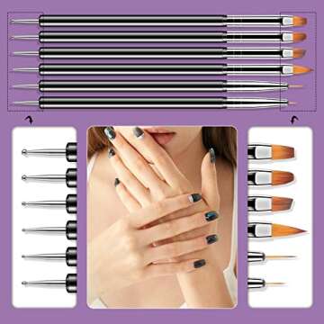 Artdone Nail Dotting Tools 6PCS Double-ended Nail Art Brushes Kit Nail Art Gel Polish Liner Brushes Design Pen For Nail Drawing And Nail Paint Brushes Small Detail Brushes.
