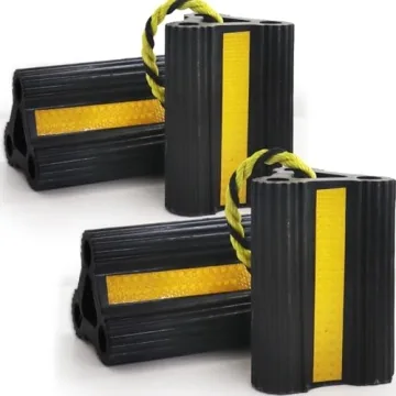 Heavy Duty Rubber Wheel Chocks 2 Pairs with Reflective Strips for RVs Trucks