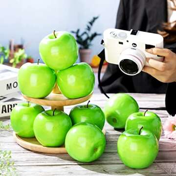 24 Pcs Artificial Apples Fake Fruit Artificial Fruits Faux Apples Foam Plastic Realistic Apple Simulation Lifelike Foam Apple Decor Party Props for Kitchen Home House Photography Decoration (Green)