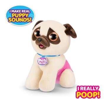 Pets Alive Pooping Puppies (Pug) by ZURU Surprise Puppy Plush, Ultra Soft Plushies, Interactive Toy ...