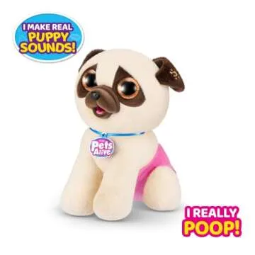Pets Alive Pooping Puppies (Pug) by ZURU Surprise Puppy Plush, Ultra Soft Plushies, Interactive Toy ...