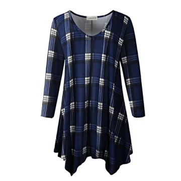 LARACE Plus Size Plaid Shirt for Women - Stylish Asymmetrical V Neck Blouse