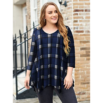 Stylish Plus Size Plaid V Neck Blouse for Women