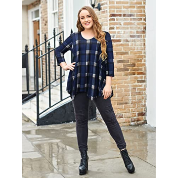 Stylish Plus Size Plaid V Neck Blouse for Women