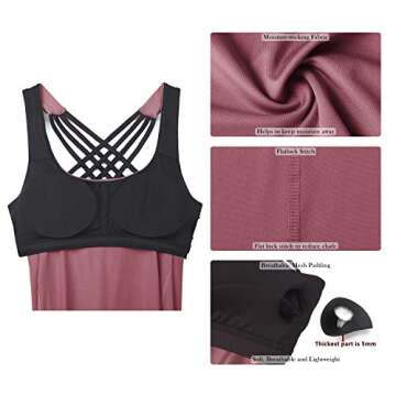 icyzone Yoga Tops for Women - Built-in Bra Activewear