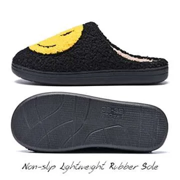 AIMINUO Women's Men's Retro Preppy Happy Face Slippers Comfy Warm Plush Slip-On House Slipper for Winter Indoor Soft Cushion Non-slip Fluffy Slides Slippers Black 5.5-6.5 Women/5-6 Men