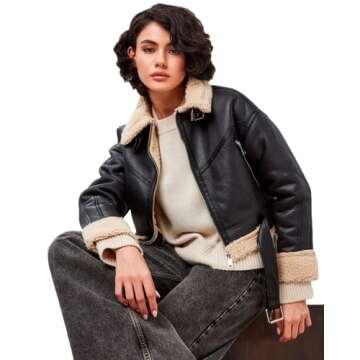 LY VAREY LIN Winter Women Faux Lamb Fur Leather Short Jacket Lapel Zipper Bomber Aviator Coat