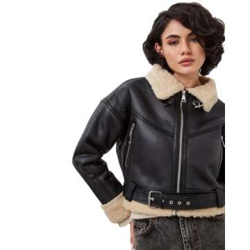 LY VAREY LIN Winter Women Faux Lamb Fur Leather Short Jacket Lapel Zipper Bomber Aviator Coat