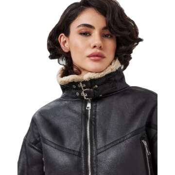 LY VAREY LIN Winter Women Faux Lamb Fur Leather Short Jacket Lapel Zipper Bomber Aviator Coat
