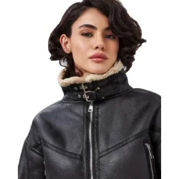 LY VAREY LIN Winter Women Faux Lamb Fur Leather Short Jacket Lapel Zipper Bomber Aviator Coat
