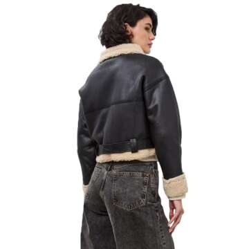 LY VAREY LIN Winter Women Faux Lamb Fur Leather Short Jacket Lapel Zipper Bomber Aviator Coat