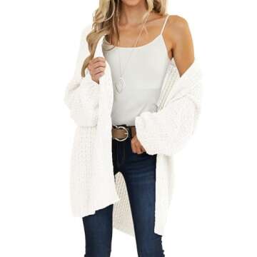 MEROKEETY Women's 2024 Fall Open Front Chunky Knit Sweater Oversized Lantern Sleeve Cardigan Outwear...