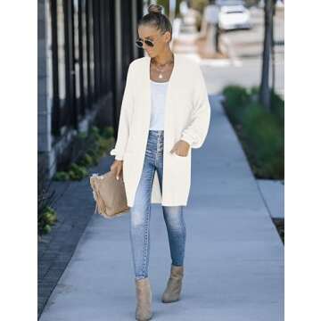 MEROKEETY Women's 2024 Fall Open Front Chunky Knit Sweater Oversized Lantern Sleeve Cardigan Outwear, Beige, Large