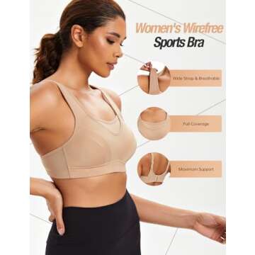 ZeroBound Women's Sports Bra High Impact Large Bust Full Coverage Workout Bras Adjustable Wirefree N...