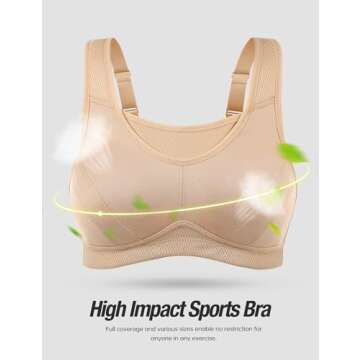ZeroBound Women's Sports Bra High Impact Large Bust Full Coverage Workout Bras Adjustable Wirefree NO Padded Nude