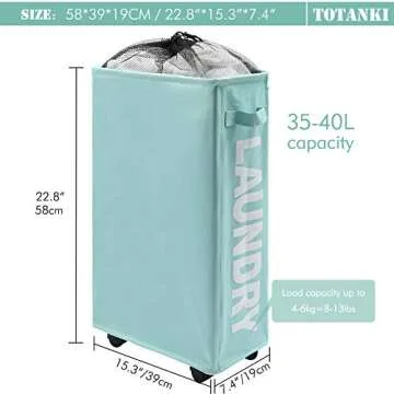 TOTANKI Slim 22" Rolling Laundry Basket for Small Spaces