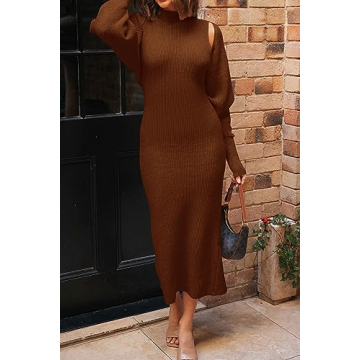 PRETTYGARDEN Womens Fall 2 Piece Outfits Bodycon Maxi Tank Pullover Sweater Dress And Long Sleeve Cropped Cardigan Knit Sets (Caramel,Small)