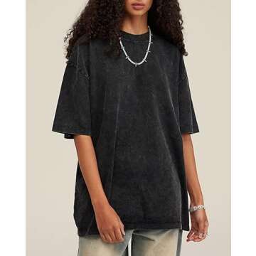 3 Pcs Oversized T-Shirts Heavy Cotton Washed Summer Vintage Tee Loose Fit Short Sleeve Casual Shirts for Men Women (E,L)