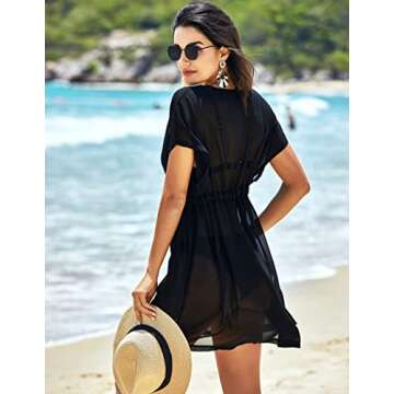 Avidlove Swimsuit Cover Ups for Women Swimwear Beach Coverup Sheer Sexy V-Neck Summer Vacation Beachwear A Black