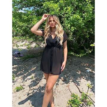 Avidlove Swimsuit Cover Ups for Women Swimwear Beach Coverup Sheer Sexy V-Neck Summer Vacation Beachwear A Black