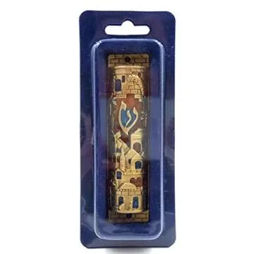 Gold Enamel Mezuzah Case with Scroll from Jerusalem