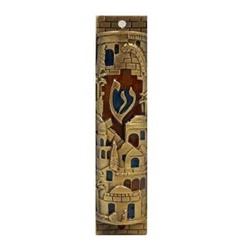 Gold Enamel Mezuzah Case with Scroll from Jerusalem