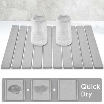 Large Stone Dish Drying Mats for Kitchen Counter, 24"(L)×16"(W) Collapsible Quick Dry Dish Drying M...