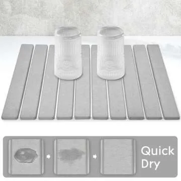 Large Stone Dish Drying Mats for Kitchen Counter, 24"(L)×16"(W) Collapsible Quick Dry Dish Drying M...