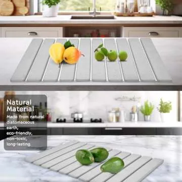 Large Stone Dish Drying Mats for Kitchen Counter, 24"(L)×16"(W) Collapsible Quick Dry Dish Drying Mat, Eco-Friendly Absorbent Diatomaceous Earth Mat for Dishes Bottles Cups, Match Any Countertop