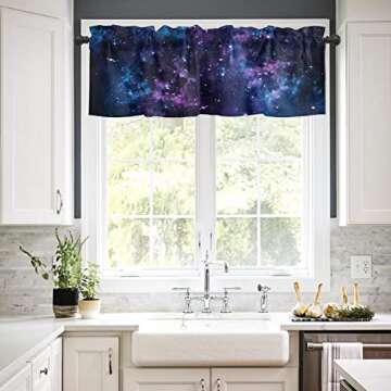 Zadaling Valance Curtain for Kitchen,Galaxy Star Nebula Space Starry Sky Window Valance for Living R...