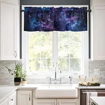 Zadaling Valance Curtain for Kitchen,Galaxy Star Nebula Space Starry Sky Window Valance for Living R...