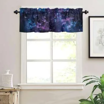 Zadaling Valance Curtain for Kitchen,Galaxy Star Nebula Space Starry Sky Window Valance for Living Room Scroll,Rod Pocket Valances for Bedroom Decor,Window Treatment Valance 1 Panel 18" x 54"