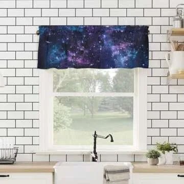 Zadaling Valance Curtain for Kitchen,Galaxy Star Nebula Space Starry Sky Window Valance for Living Room Scroll,Rod Pocket Valances for Bedroom Decor,Window Treatment Valance 1 Panel 18" x 54"