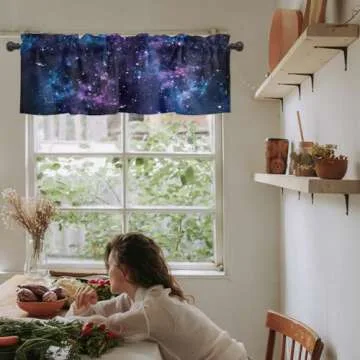 Zadaling Valance Curtain for Kitchen,Galaxy Star Nebula Space Starry Sky Window Valance for Living Room Scroll,Rod Pocket Valances for Bedroom Decor,Window Treatment Valance 1 Panel 18" x 54"