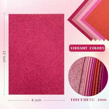 10 Pack Pink Glitter Foam Sheets Craft 8 x 12 inch, 5 Colors Sparkles Foam Paper for Art Crafts Proj...