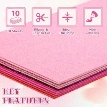 10 Pack Pink Glitter Foam Sheets Craft 8 x 12 inch, 5 Colors Sparkles Foam Paper for Art Crafts Projects, Classrooms Scrapbook DIY Cutters Card Party Decoration