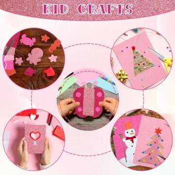 10 Pack Pink Glitter Foam Sheets Craft 8 x 12 inch, 5 Colors Sparkles Foam Paper for Art Crafts Projects, Classrooms Scrapbook DIY Cutters Card Party Decoration