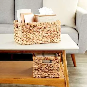Juvale 2 Pack Small Rectangular Wicker Baskets - 6 Inch Wide Hand Woven Water Hyacinth Storage Baske...